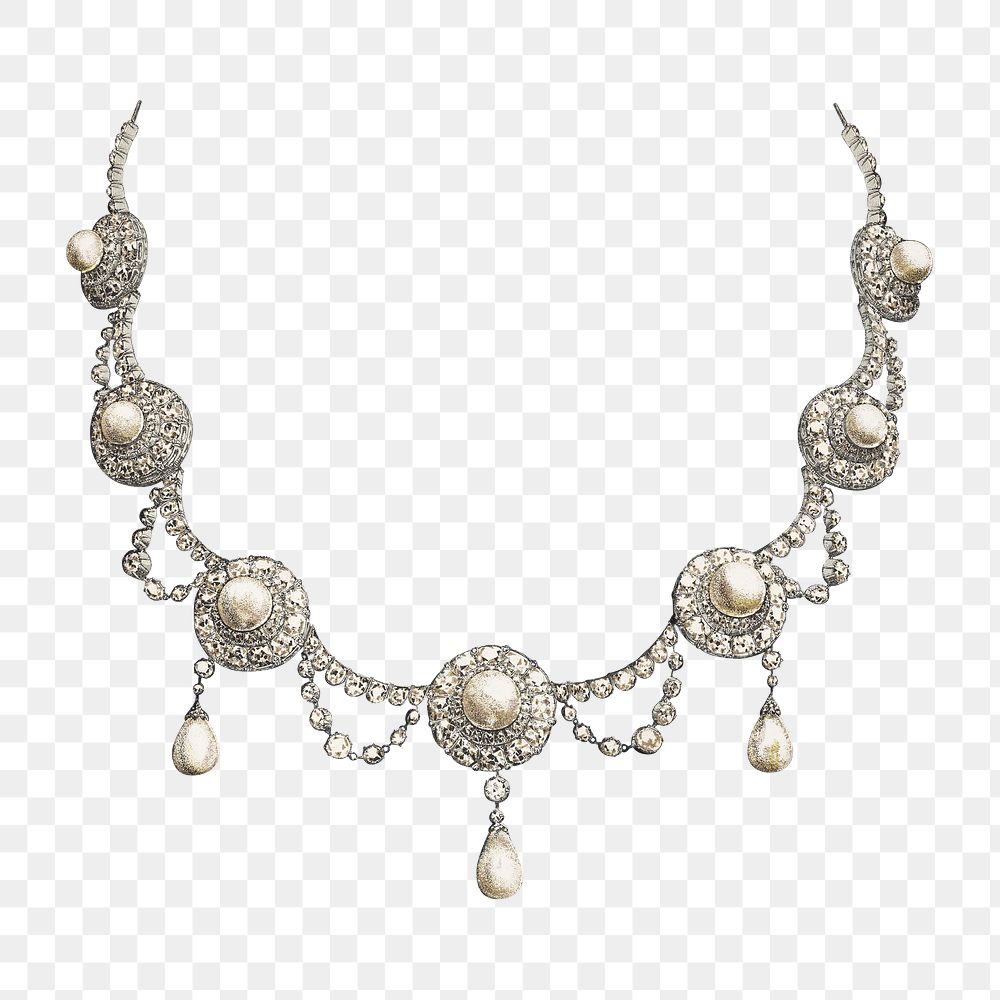 Vintage pearl necklace png, jewelry illustration on transparent background. Remixed by rawpixel.
