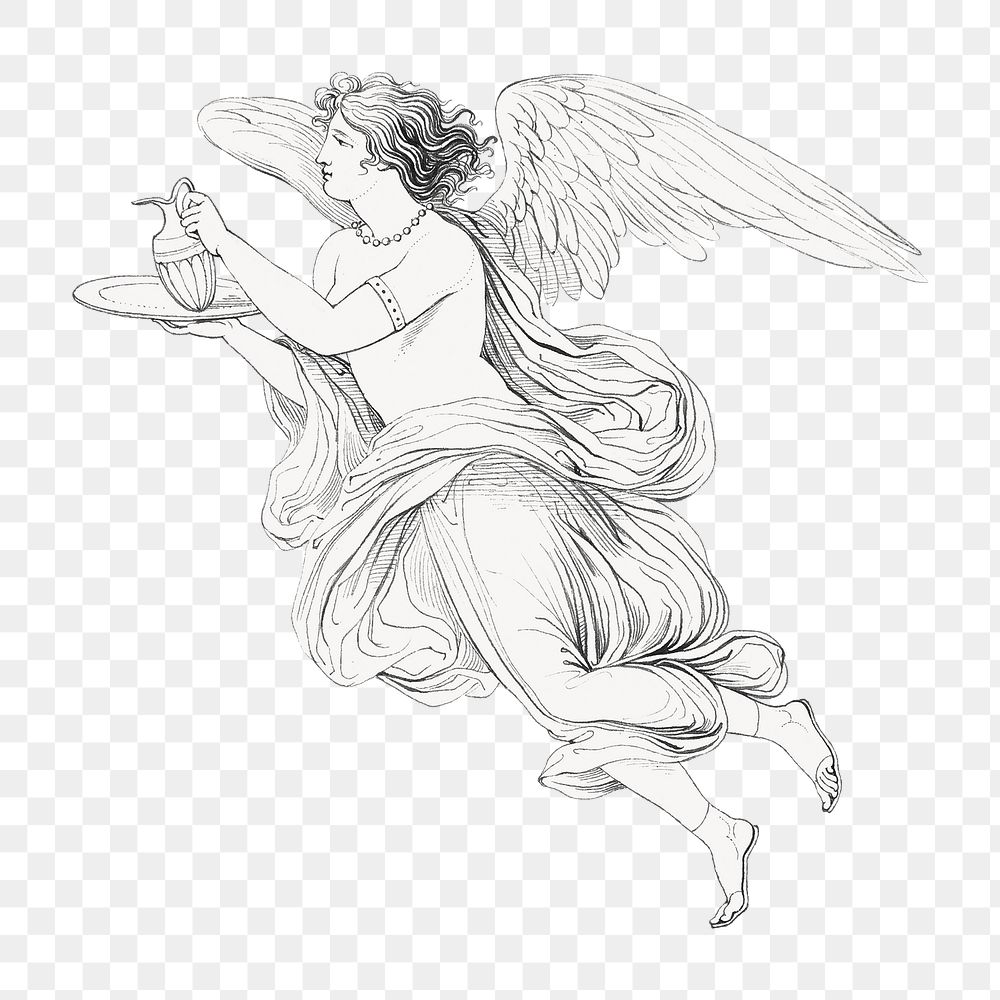 Png An Angel Holding a Carafe on a Plate illustration by David-Pierre Giottino Humbert de Superville, transparent…