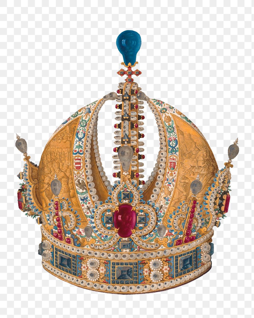 Crown of Rudolph II png, vintage illustration by David Hartmann on transparent background. Remixed by rawpixel.