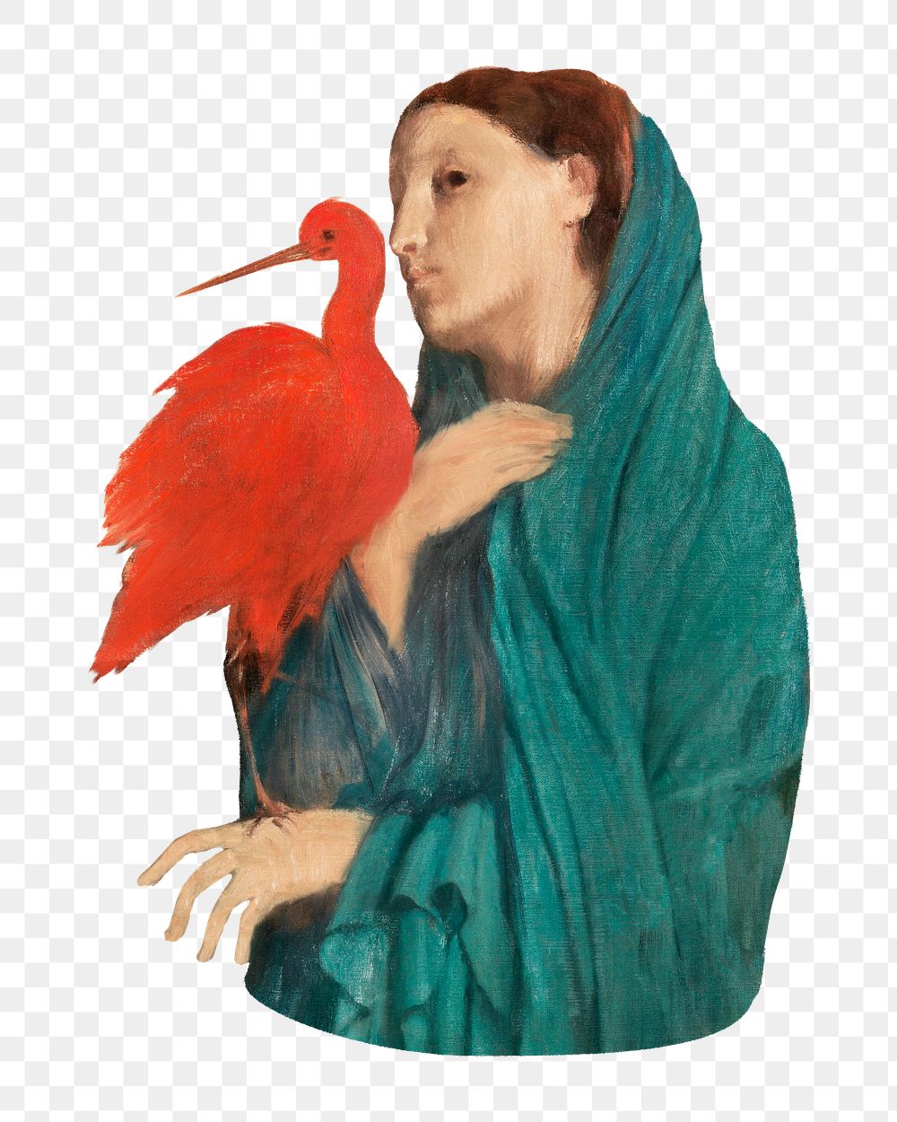 Woman with Ibis png vintage illustration, transparent background. Famous artwork by Edgar Degas, remixed by rawpixel.