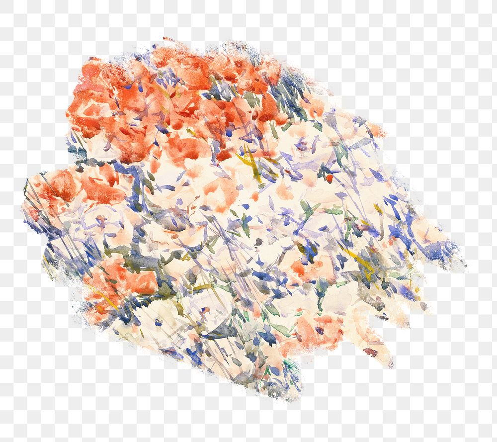 Summer flowers png watercolor illustration element, transparent background. Remixed from Childe Hassam artwork, by rawpixel.
