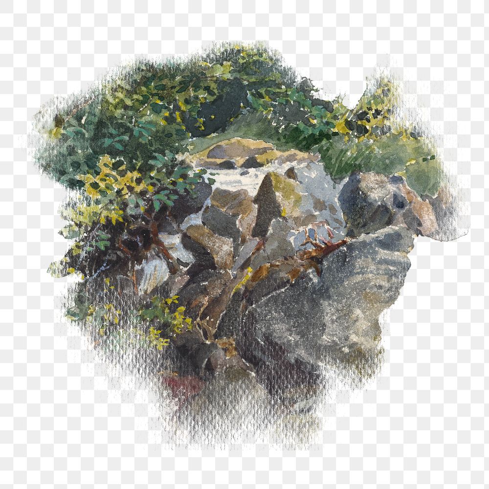 Forest brook png watercolor illustration element, transparent background. Remixed from Friedrich Carl von Scheidlin artwork…