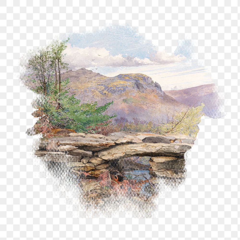 Old stone wall png watercolor illustration element, transparent background. Remixed from Thomas Collier artwork, by rawpixel.