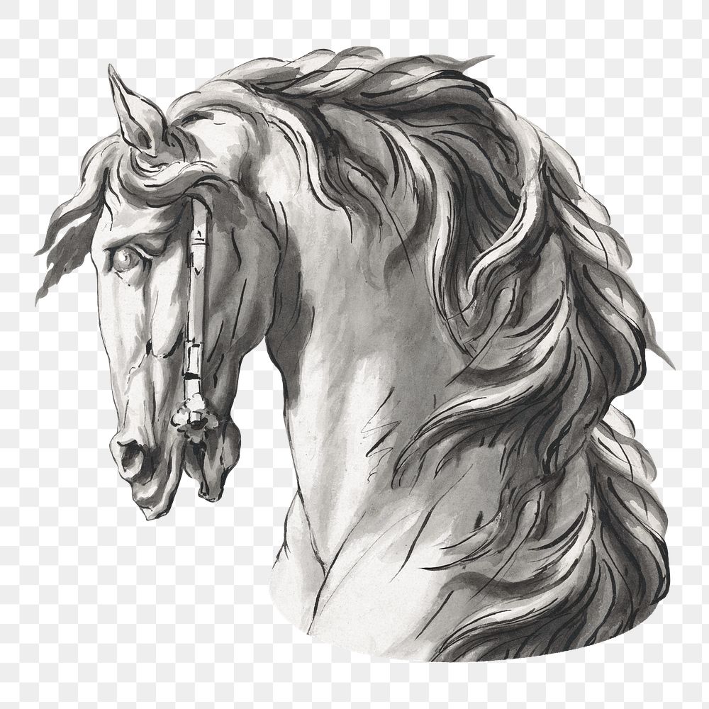 Horse head png watercolor illustration element, transparent background. Remixed from John Michael Rysbrack artwork, by…