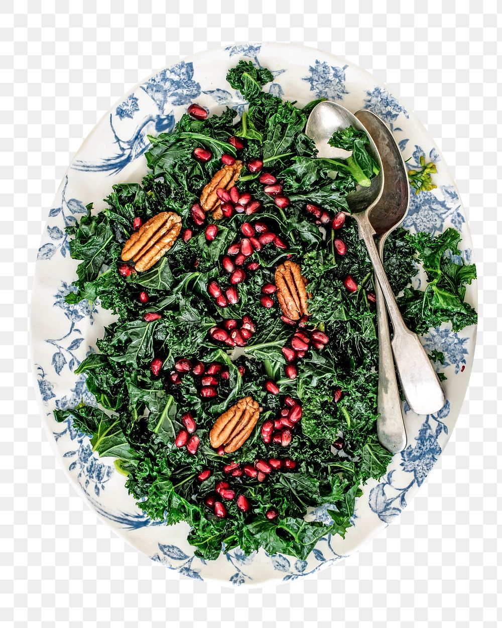 PNG Kale salad with pomegranate and apple with pecans, collage element, transparent background