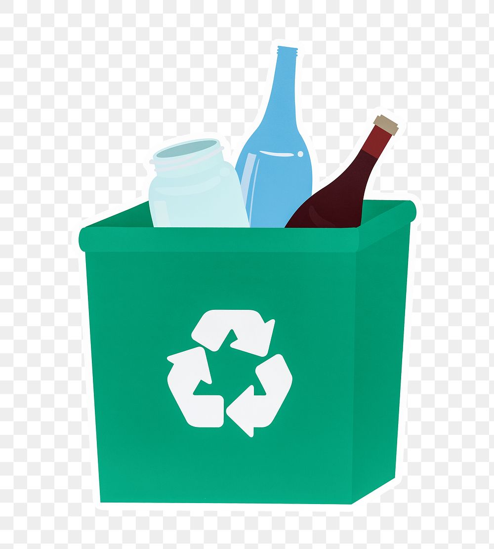 PNG  green recycle bin sticker transparent background