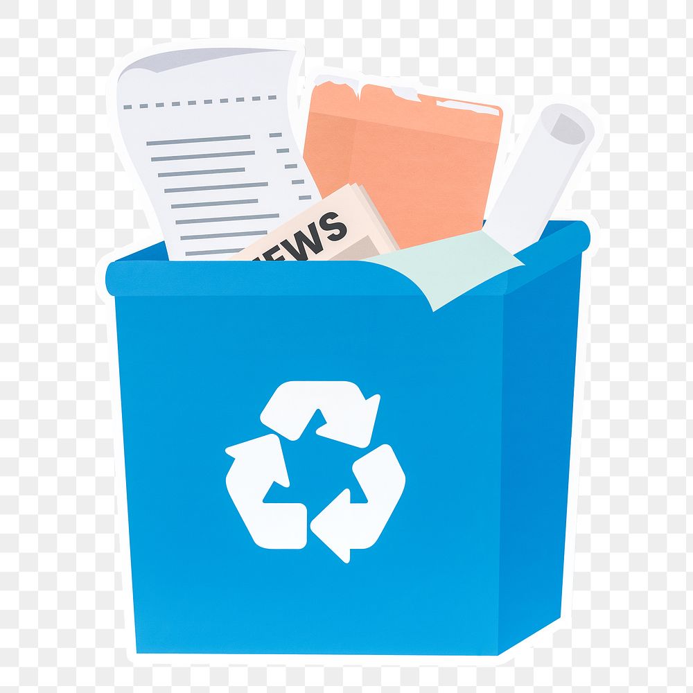 PNG blue recycle bin sticker transparent background