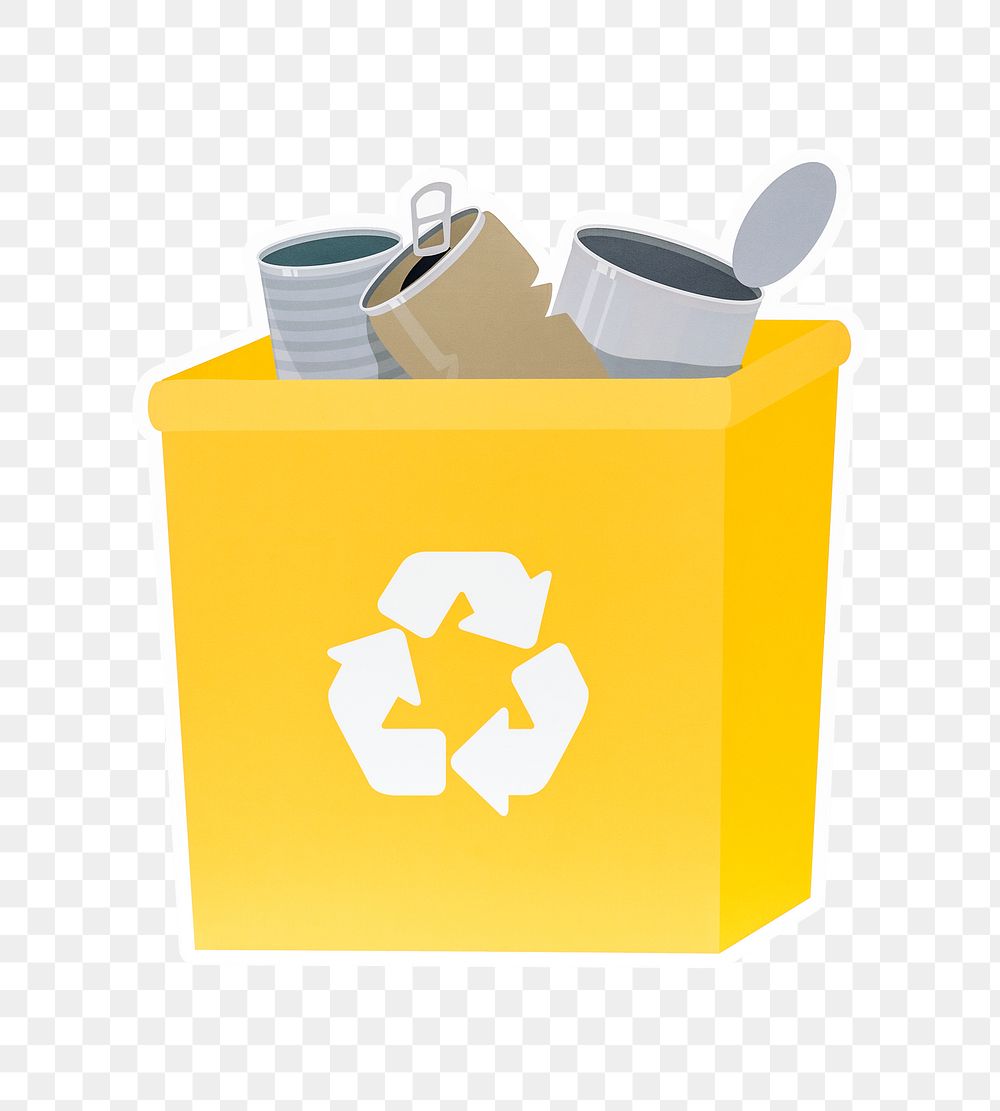 PNG  yellow recycling bin sticker transparent background