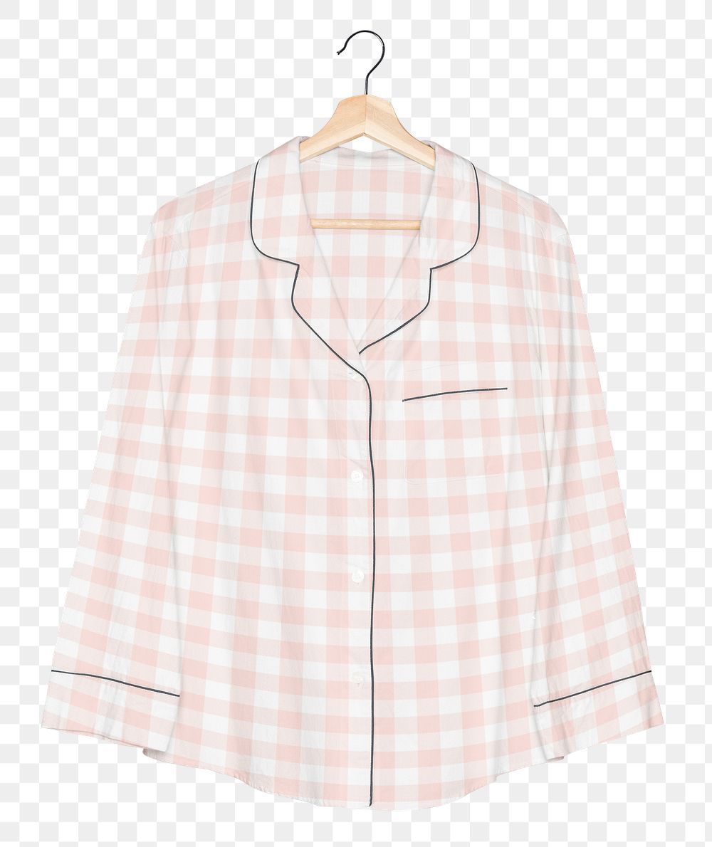 PNG plaid pink pajama shirt, nightwear apparel, transparent background