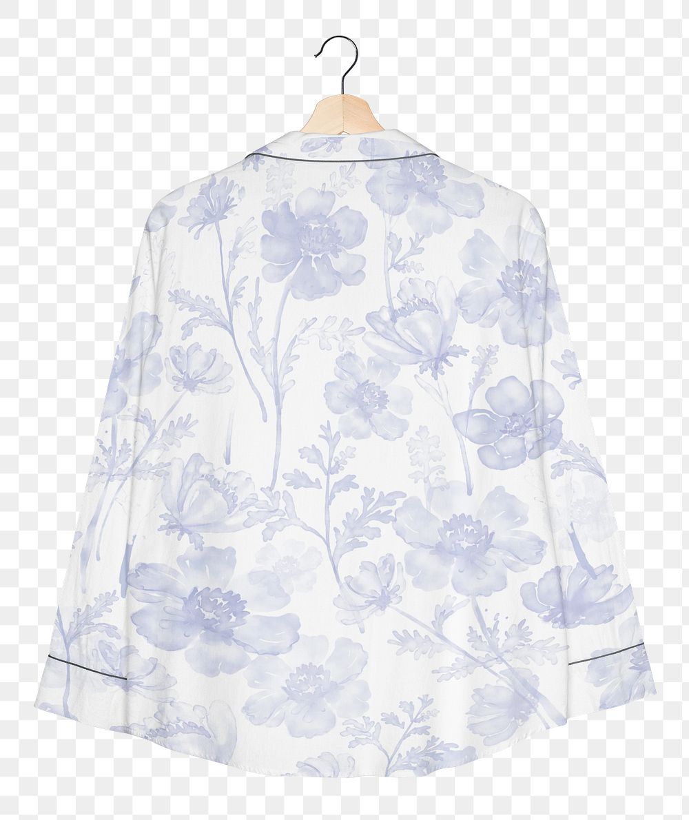 Pajama shirt png floral purple nightwear apparel, transparent background