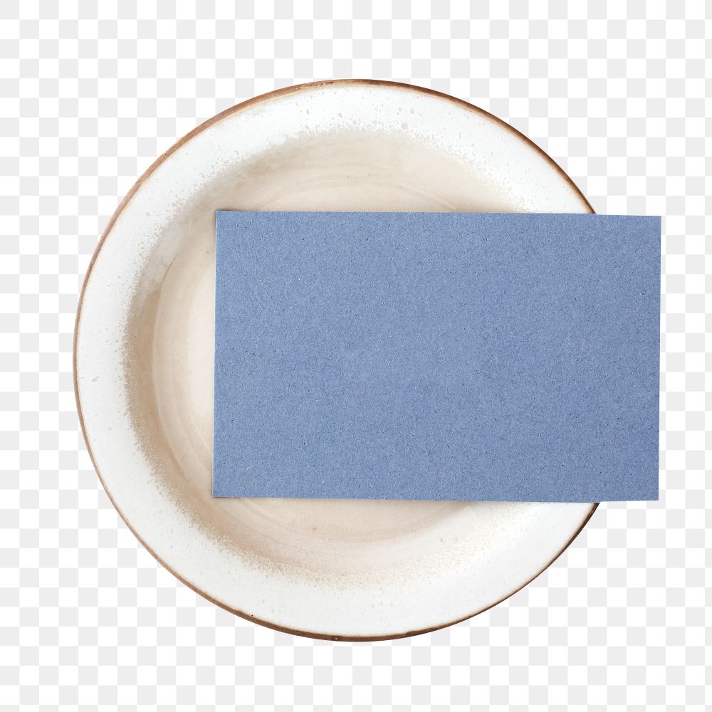PNG Blue business card on a plate, collage element, transparent background