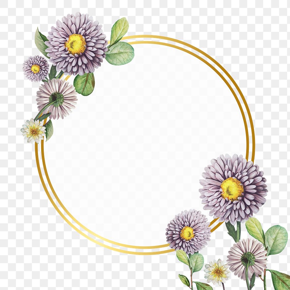 Png aesthetic floral frame, transparent background