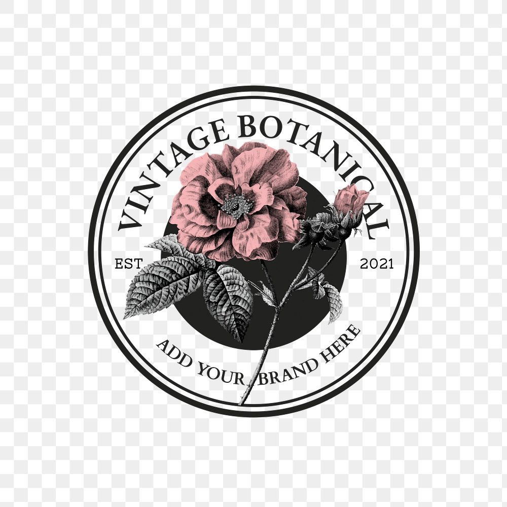 Vintage botanical badge png, transparent background 