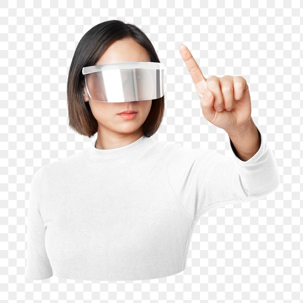 PNG Woman smart glasses in futuristic technology, collage element on transparent background