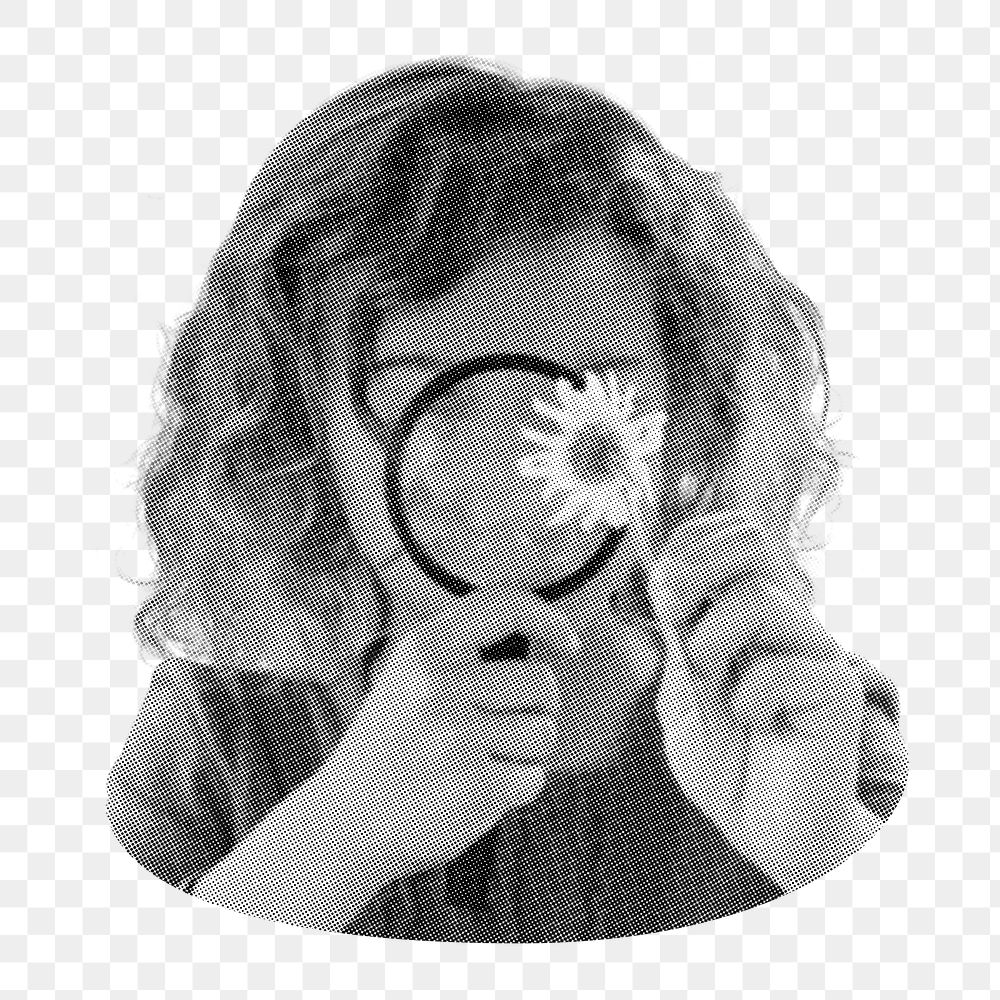 Png young girl exploring flower, transparent background