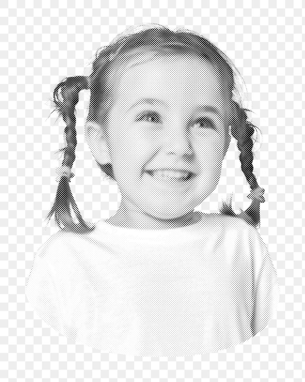 Png smiling little girl, black and white, transparent background
