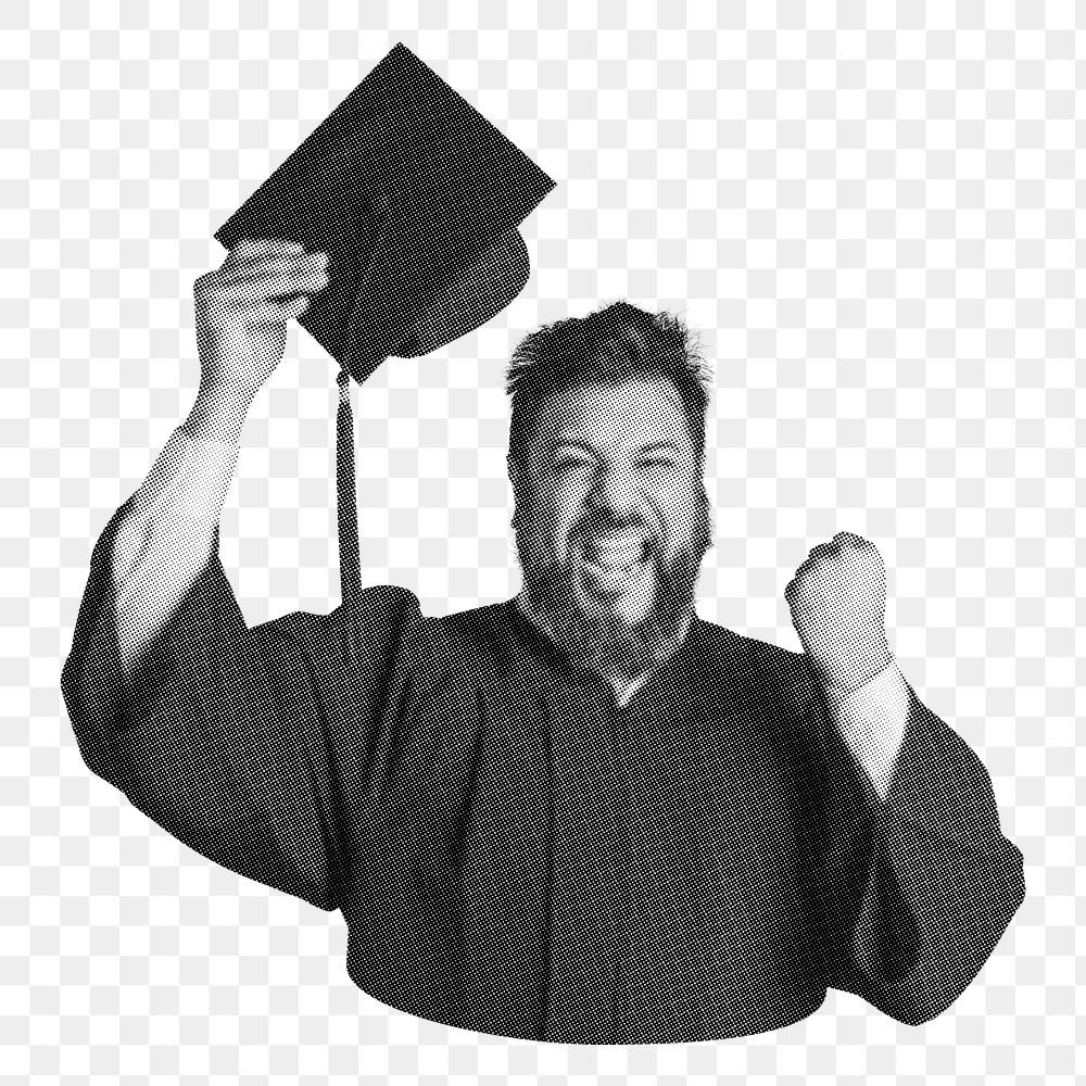 Graduation png black and white, transparent background