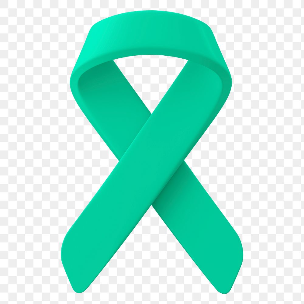Green ribbon png 3D clipart, liver cancer awareness on transparent background