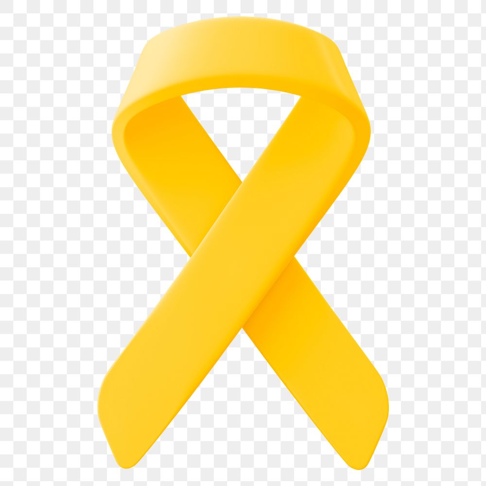 Yellow ribbon png 3D clipart, bone cancer awareness on transparent background