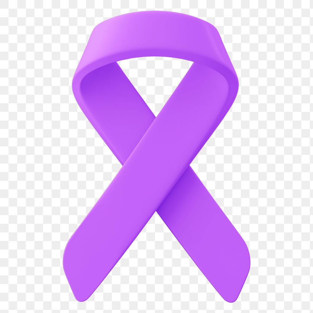 3D purple ribbon png clipart, honors caregivers cancer awareness on transparent background