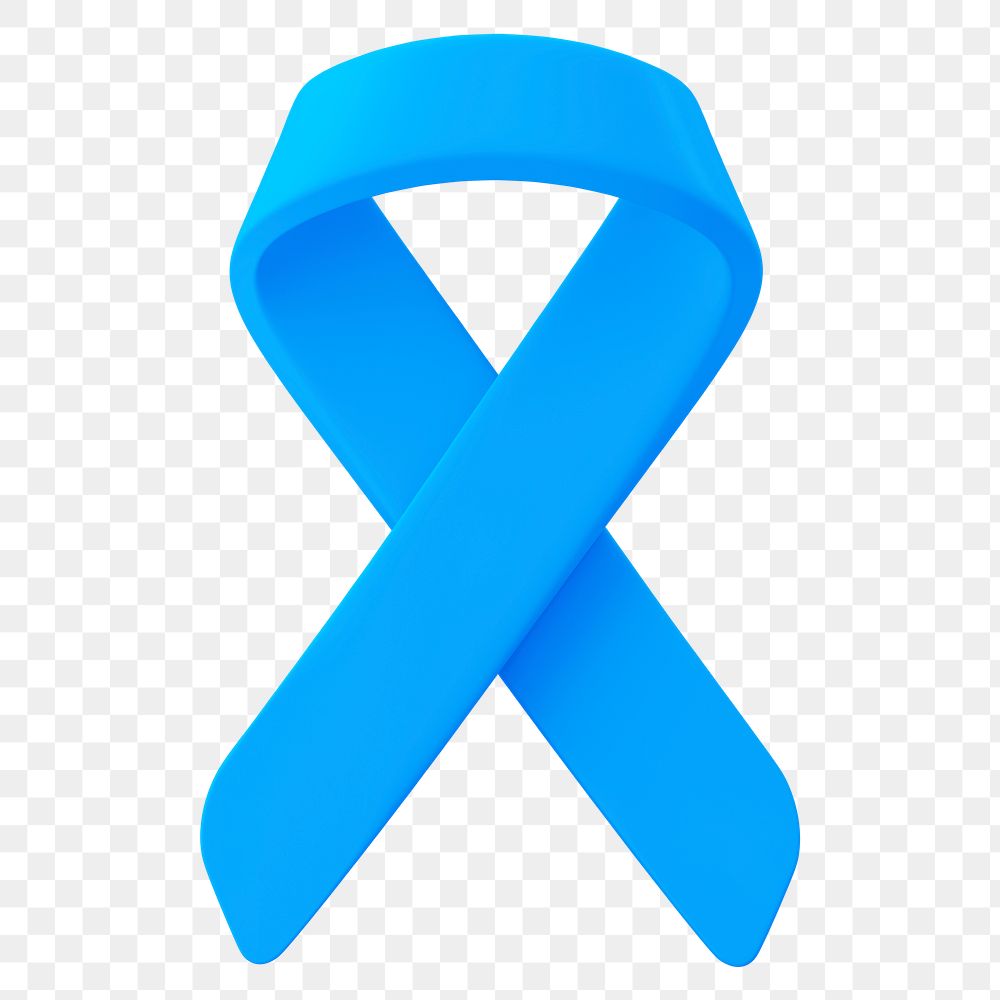 Blue ribbon png 3D clipart, colon cancer awareness on transparent background