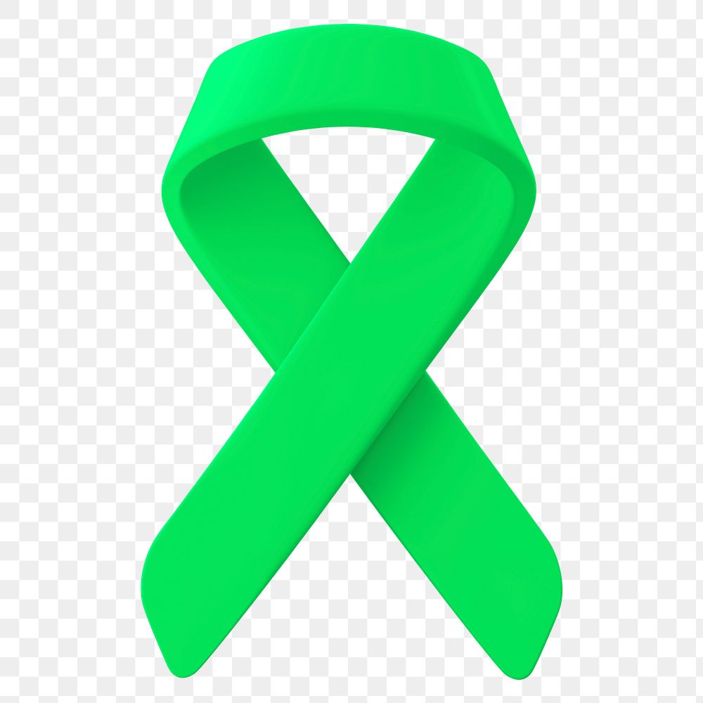 Lime green png ribbon 3D clipart, Lymphoma awareness on transparent background