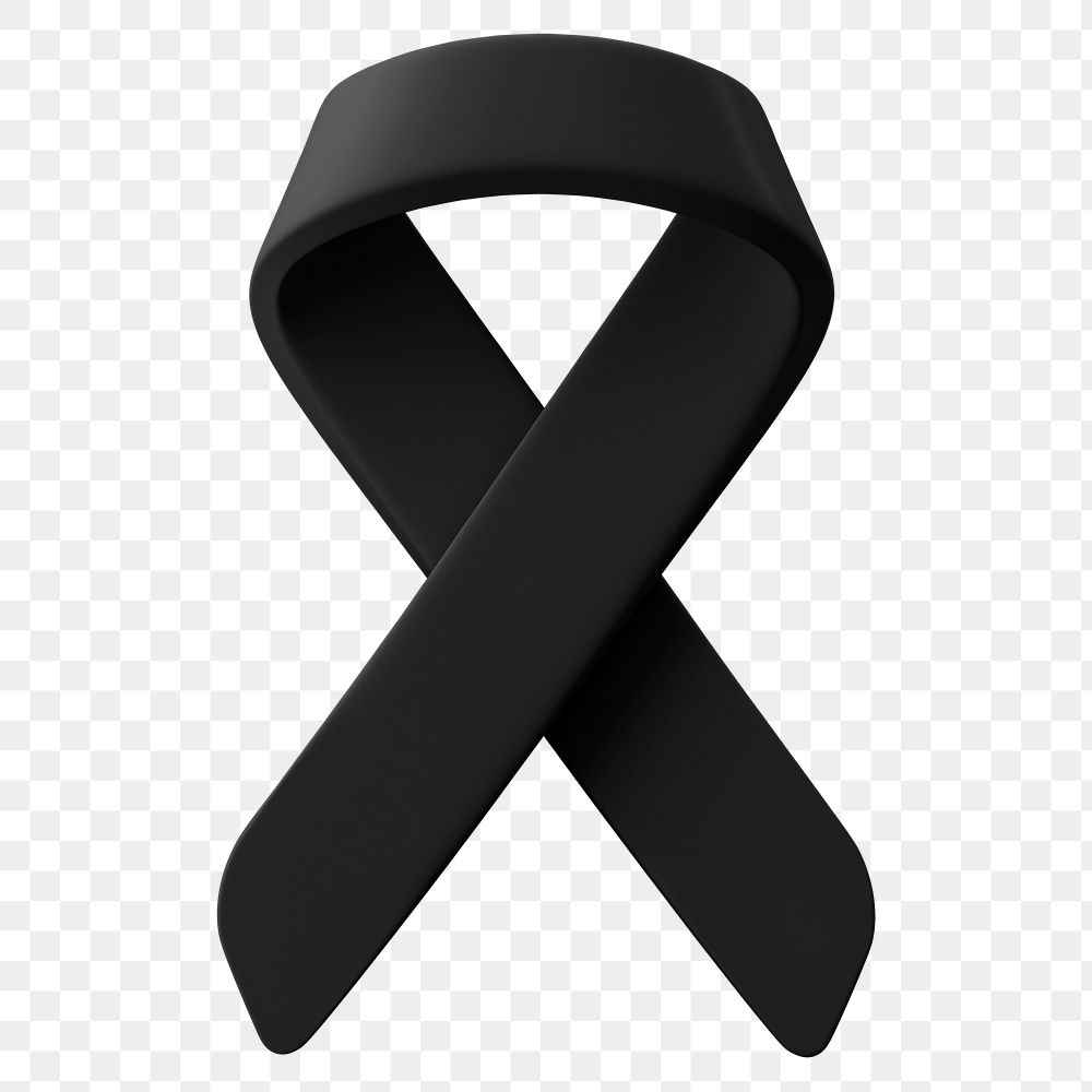 Black ribbon png 3D clipart, mourning symbol on transparent background