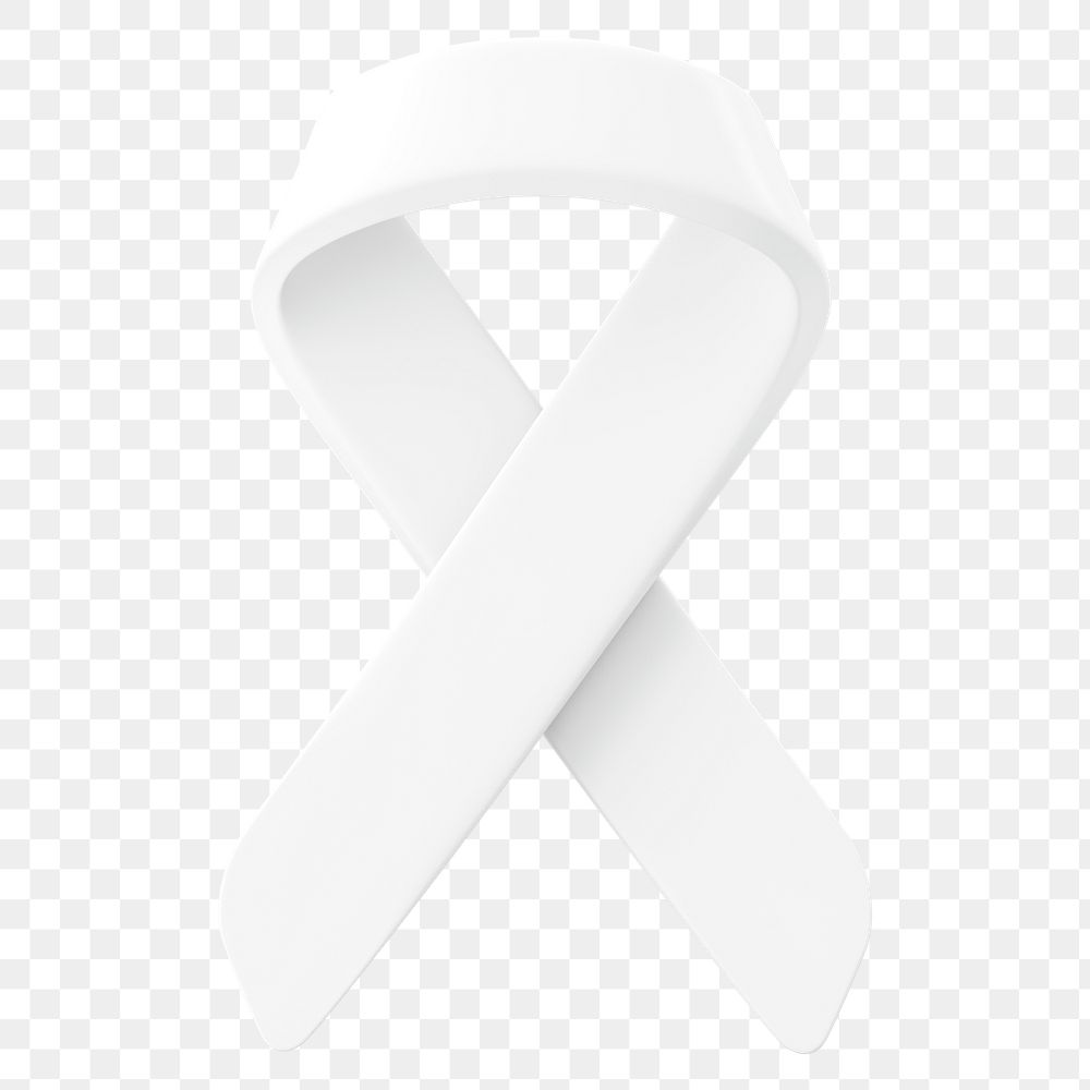 3D white ribbon png clipart, lung cancer awareness graphic