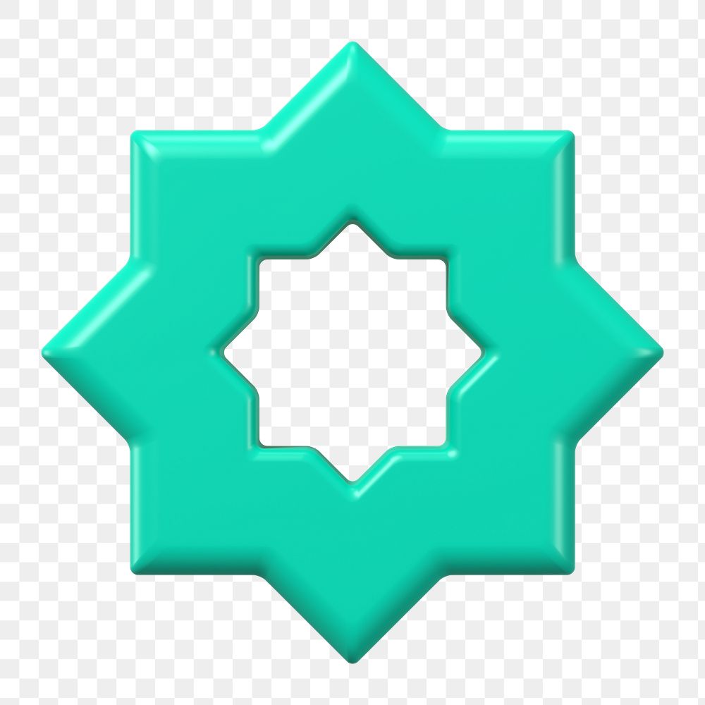 Islamic star png sticker, 3D symbol on transparent background