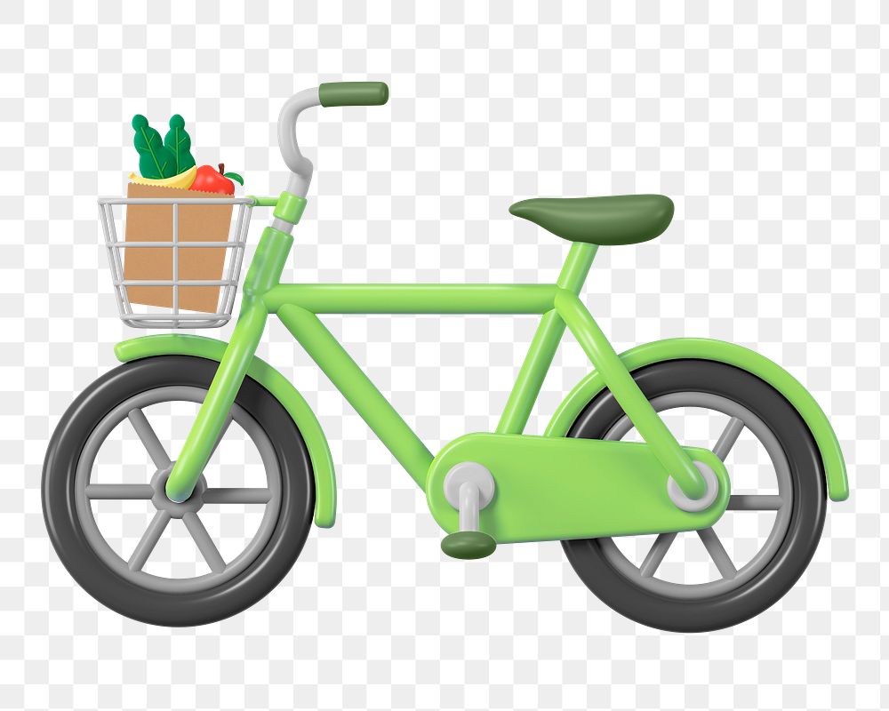 Grocery bicycle png, 3D sustainable vehicle illustration on transparent background