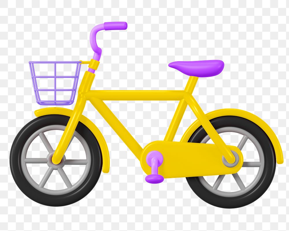 3D bicycle png sticker, yellow vehicle illustration on transparent background