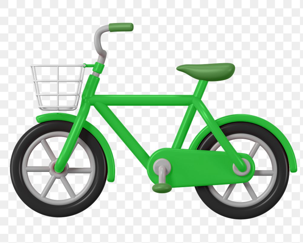 3D bicycle png sticker, green vehicle illustration on transparent background