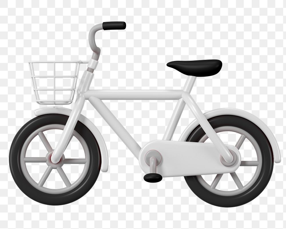 3D bicycle png sticker, white vehicle illustration on transparent background
