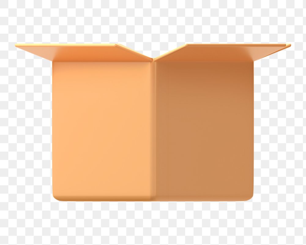 Brown open box png, 3D package delivery illustration on transparent background