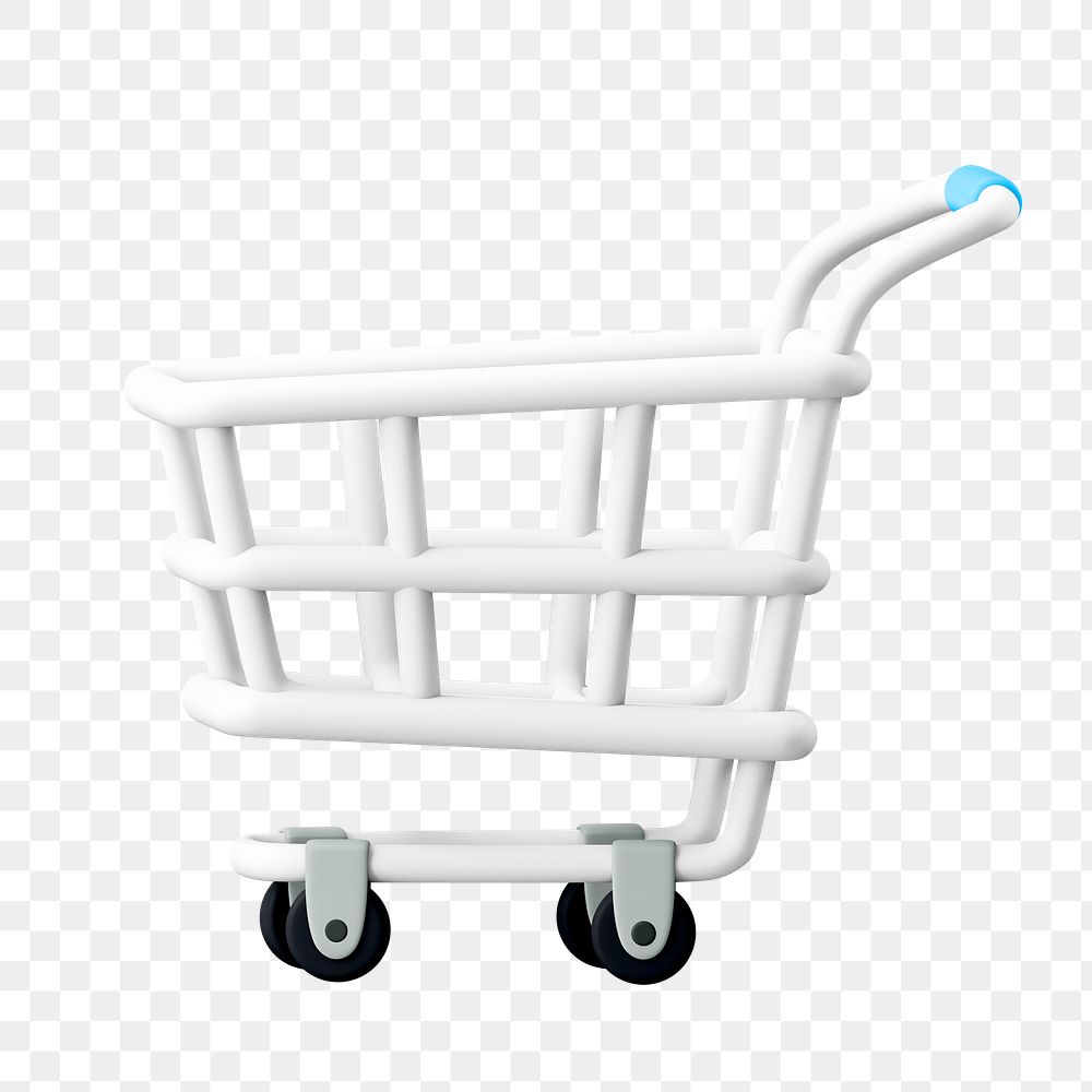 Shopping trolley png, supermarket, 3D white illustration on transparent background