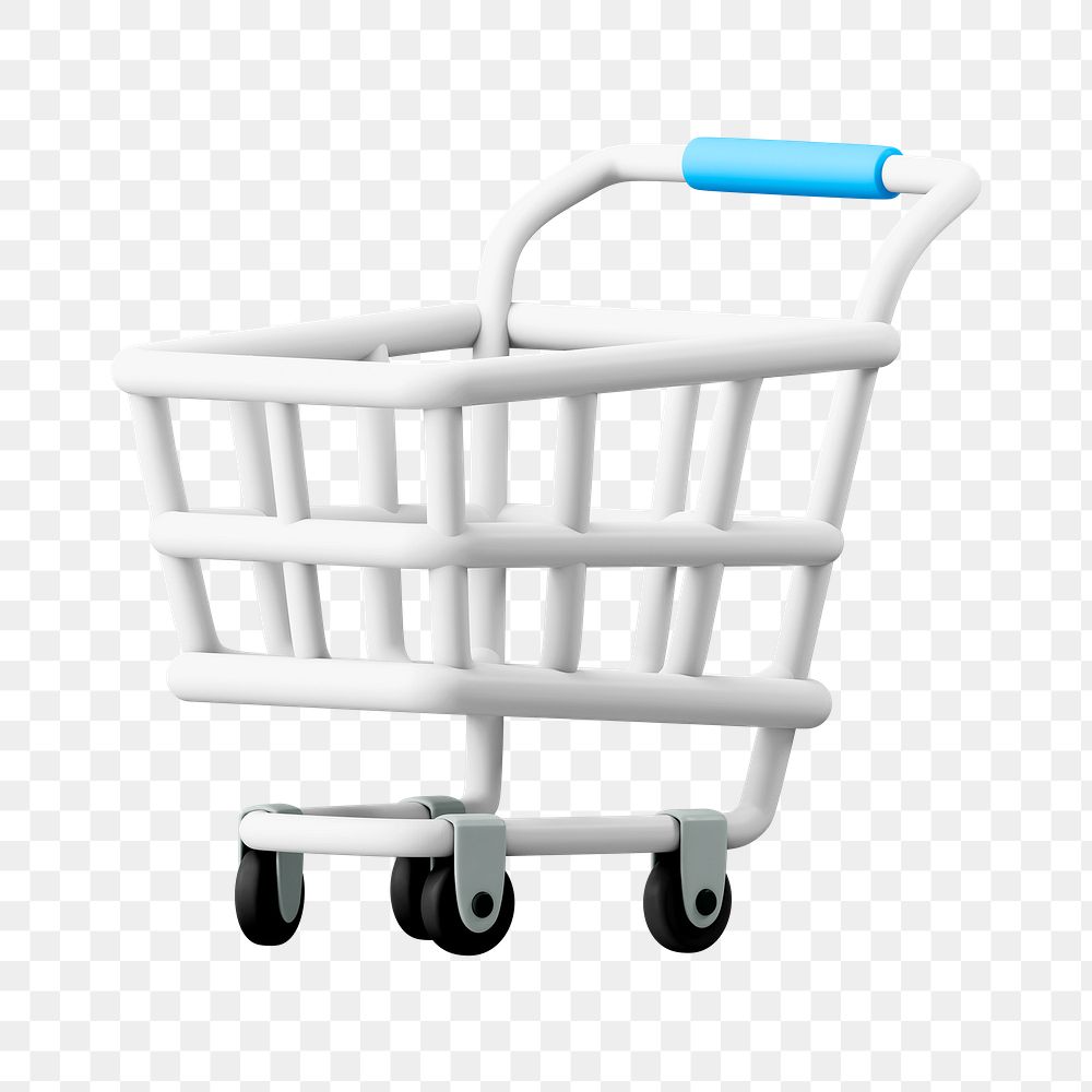 Shopping trolley png, supermarket, 3D white illustration on transparent background