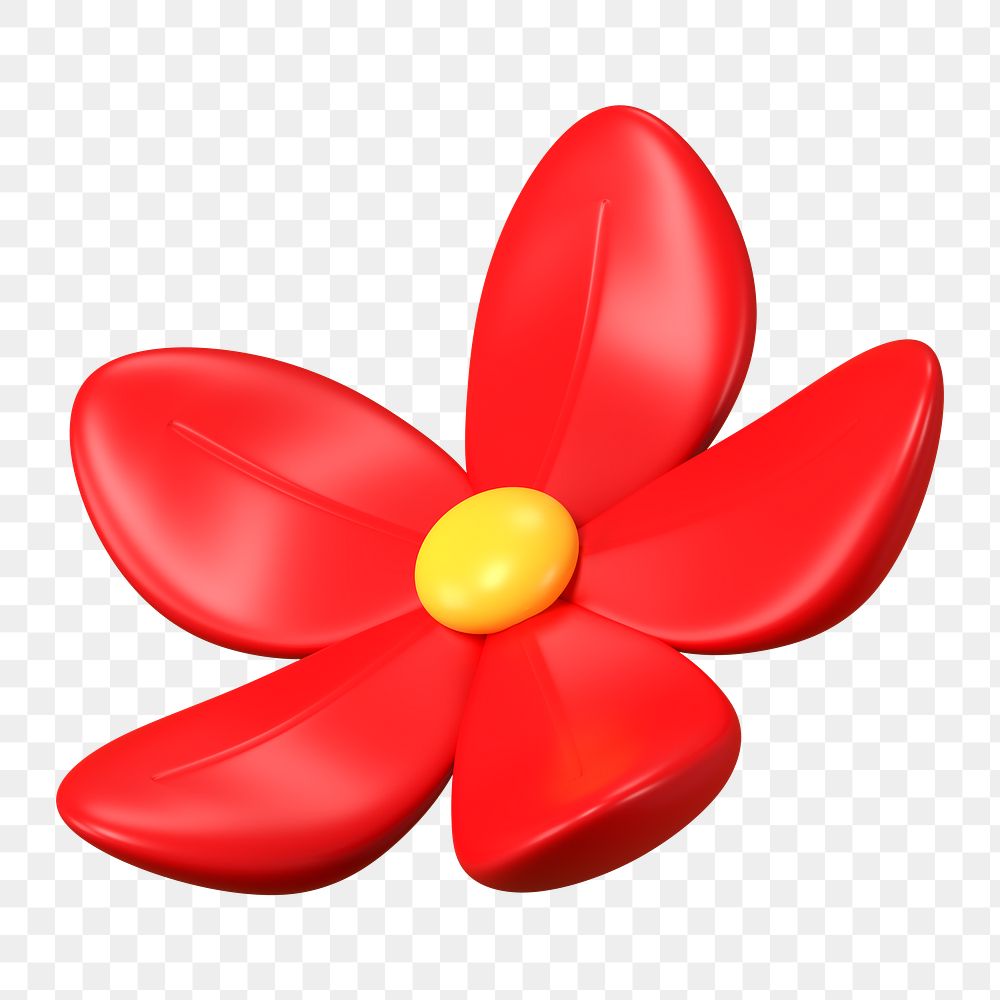 Red flower png sticker, cute 3D botanical illustration on transparent background