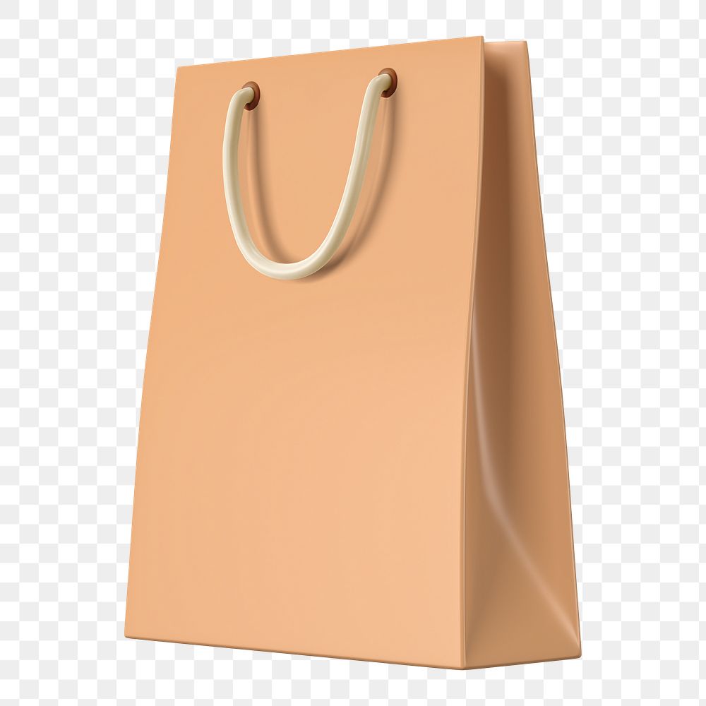 Paper shopping png bag, 3D object illustration on transparent background