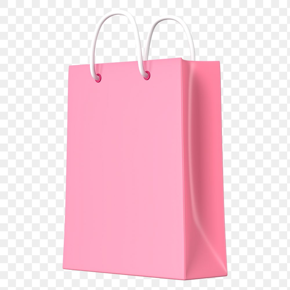 Pink shopping png bag, 3D object illustration on transparent background