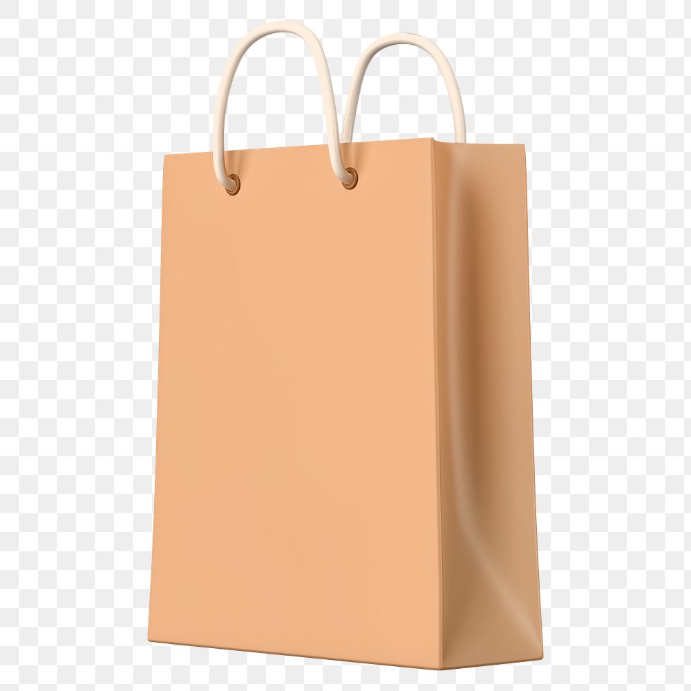 Paper shopping png bag, 3D object illustration on transparent background