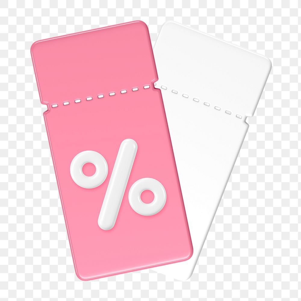 Pink ticket  png clipart, 3D pass illustration with percent sign on transparent background