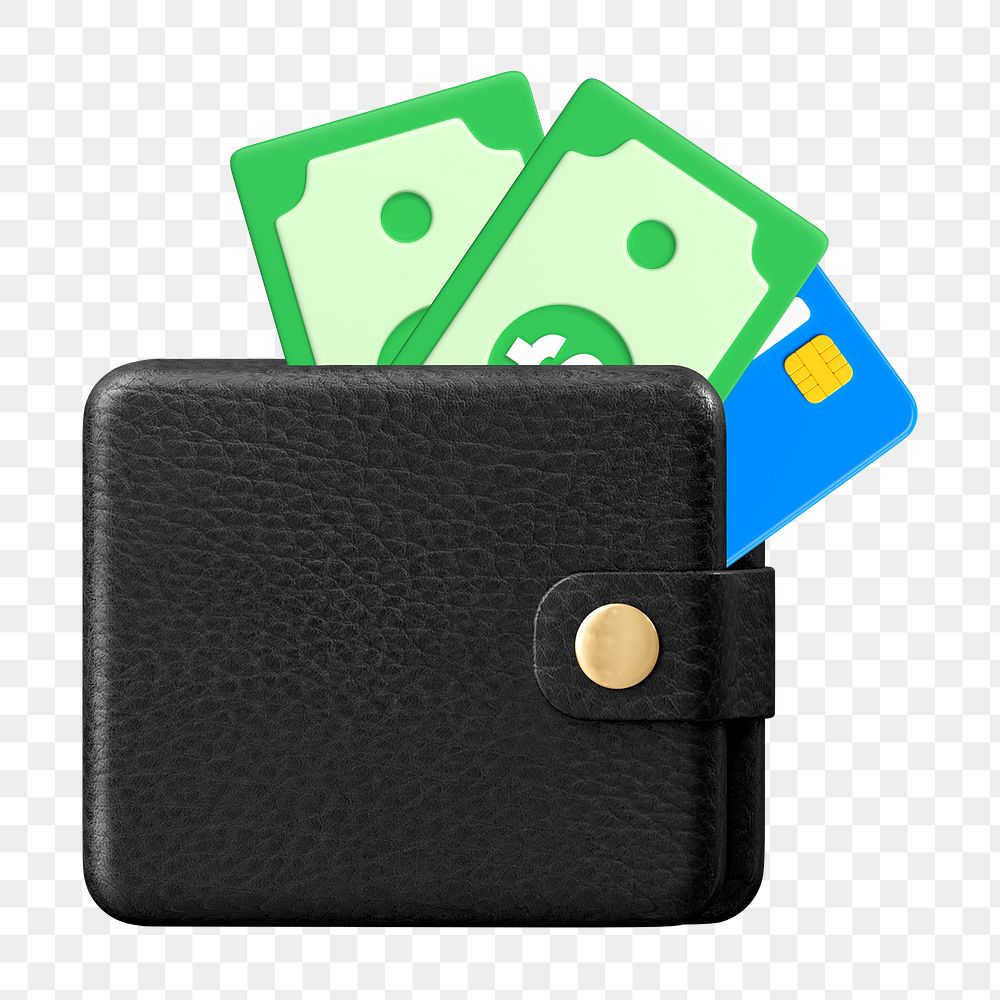 Digital wallet png, cashless payment icon, 3D illustration on transparent background