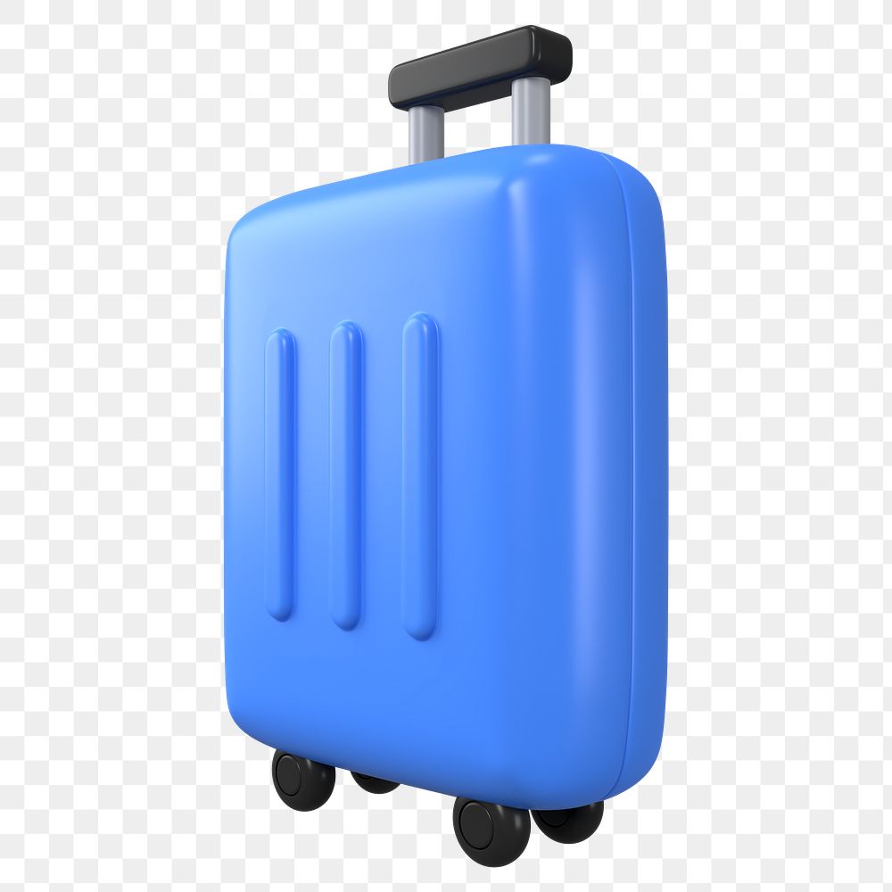 Blue luggage png sticker, travel accessory 3D cartoon transparent background