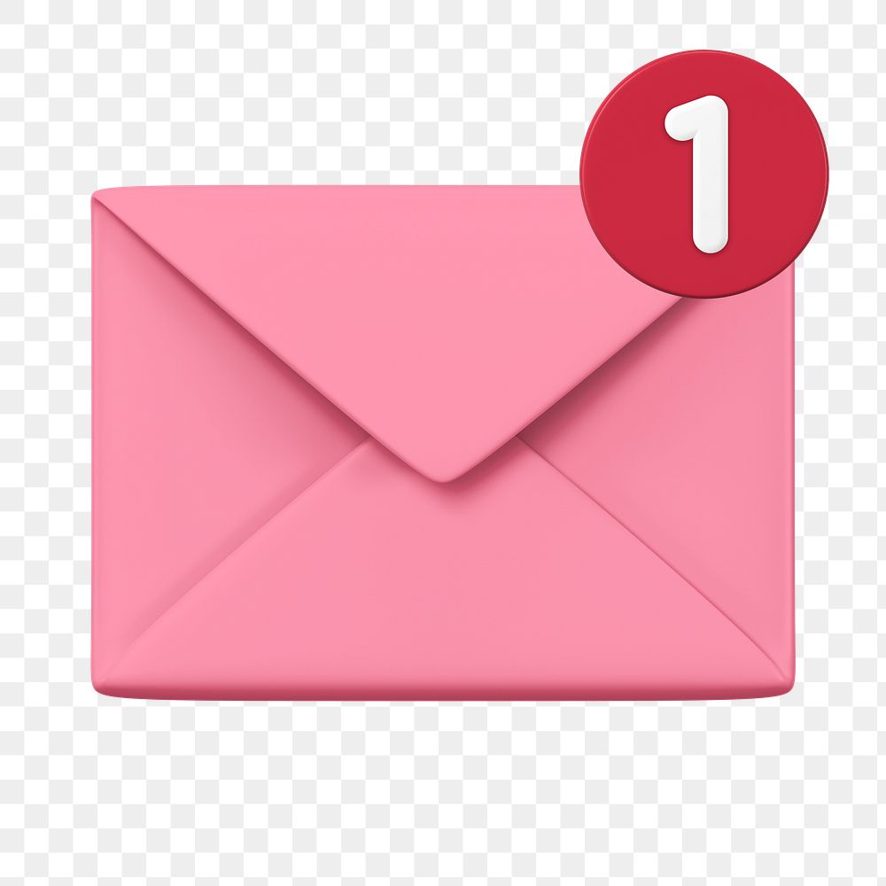 Email notification png, 3D envelope in pink graphic on transparent background