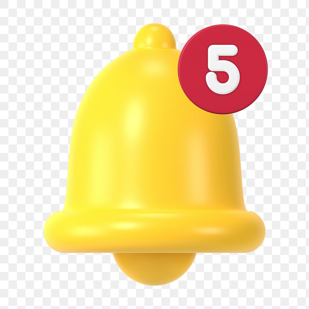 3D bell png clipart, notification symbol for social media