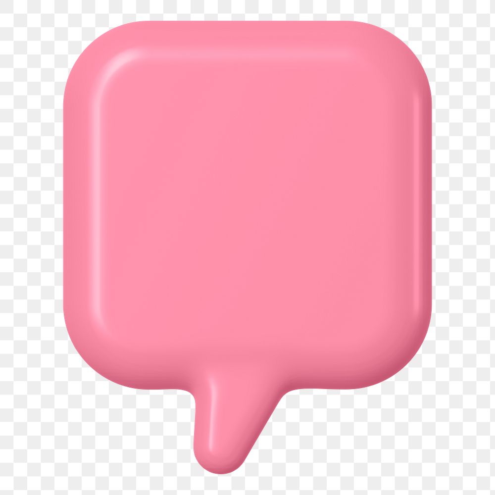 Pink png speech bubble badge, 3D rendering graphic on transparent background