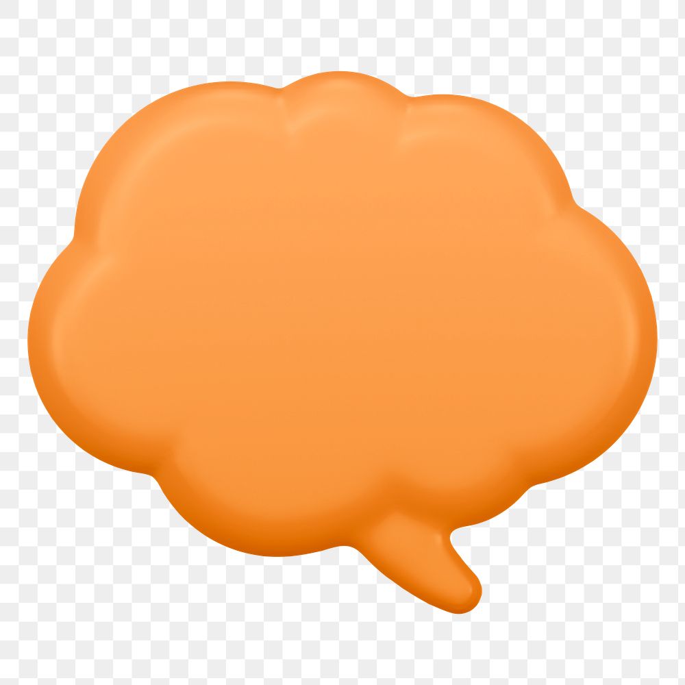 Orange png speech bubble sticker, 3D shape, marketing graphic on transparent background