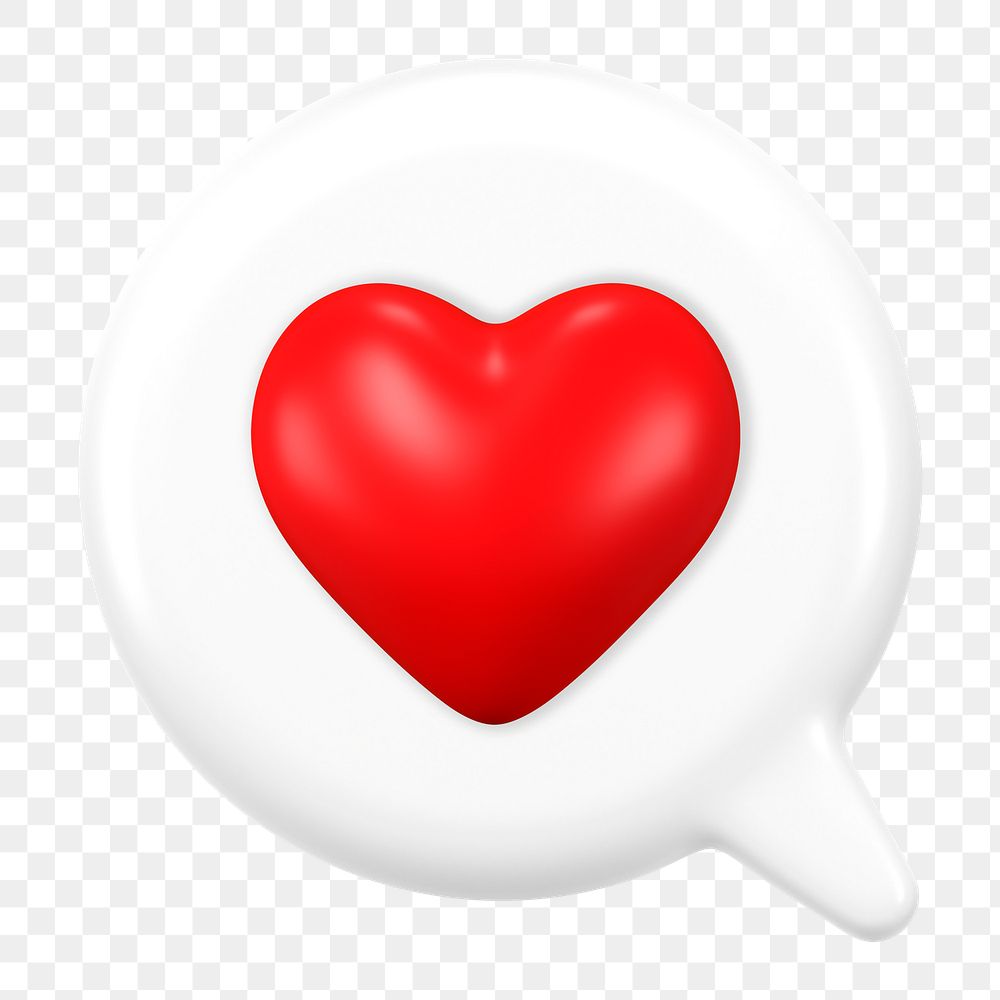 Heart png speech bubble, 3D social media impression