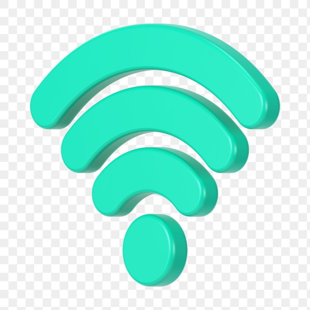 3D wifi png symbol, green technology graphic on transparent background
