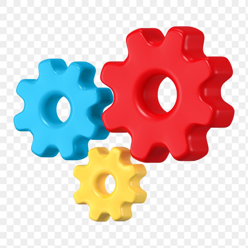 3D gears png clipart, business collaboration illustration on transparent background